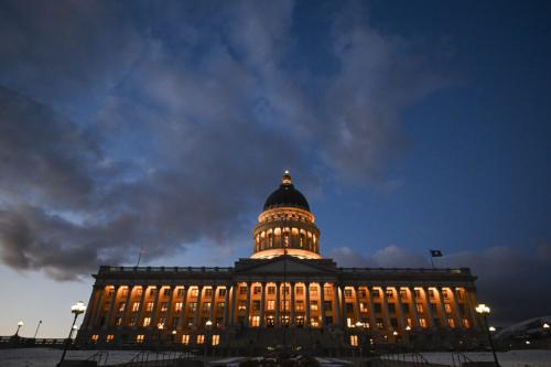  The Capitol in Salt Lake City is pictured at dusk on the last night of the legislative session, Friday, March 7, 2025. (Photo by Alex Goodlett for Utah News Dispatch)