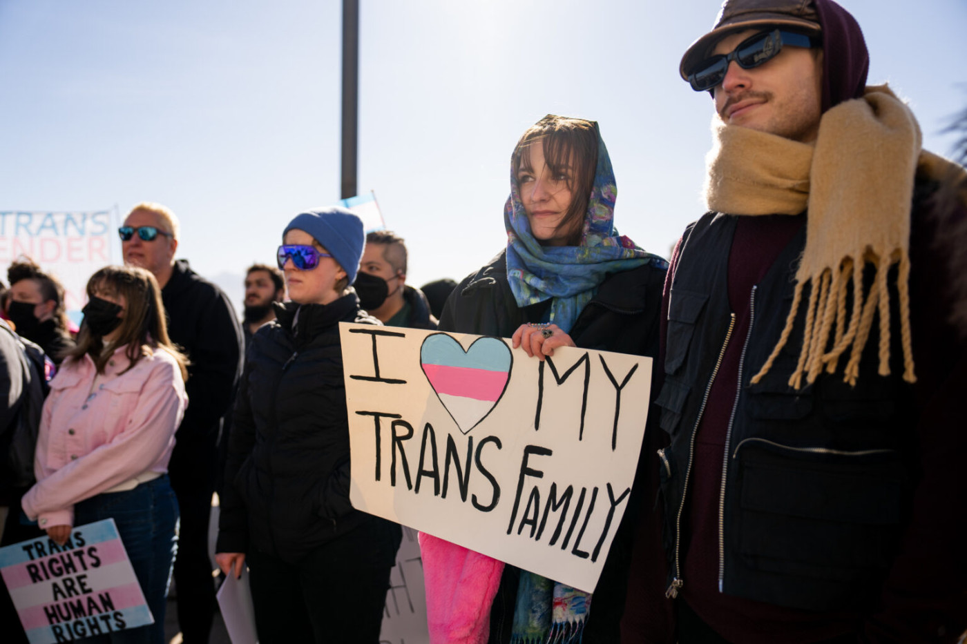 People rally in support of transgender rights at the Capitol in Salt Lake City on the first day of the legislative session, Tuesday, Jan. 21, 2025. (Photo by Spenser Heaps for Utah News Dispatch)