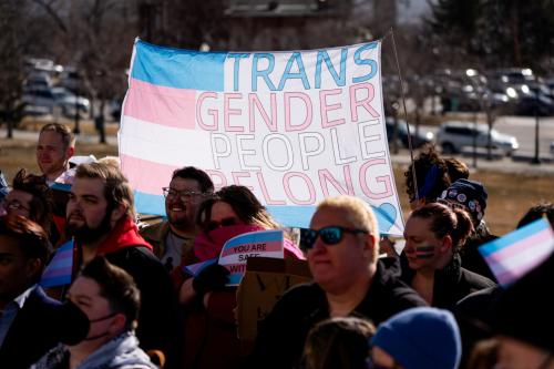 People rally in support of transgender rights at the Capitol in Salt Lake City on the first day of the legislative session, Tuesday, Jan. 21, 2025. (Photo by Spenser Heaps for Utah News Dispatch)