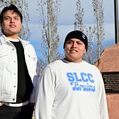 (Joseph Holder | The Globe at SLCC) Twin brothers Joey, left, and Joseph Du Shane-Navanick were instrumental in getting Native American land acknowledgements placed at both South City and Taylorsville Redwood campuses of Salt Lake Community College.